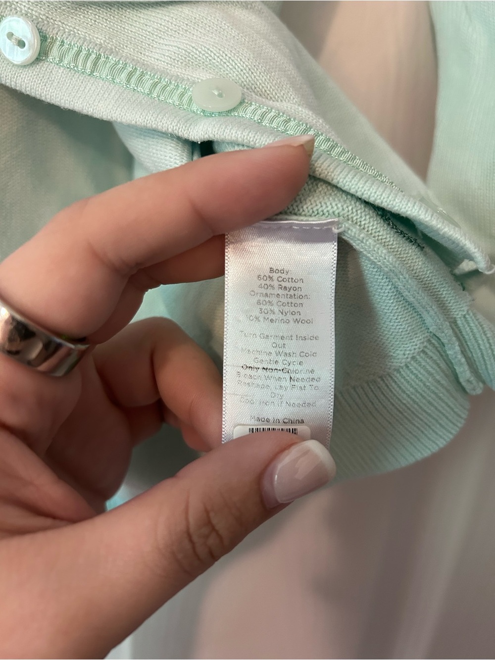 Talbots Mint Green Pom Pom Embroidered Floral Cardigan - Picture 5 of 5